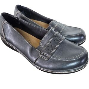 Clarks Bendables Leather Comfort Flats Slip On Elastic Gore Strap Perforated 6W